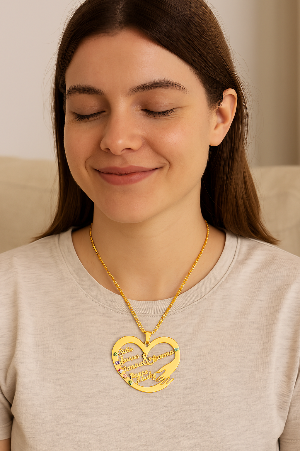 Family Heart Necklace – Custom Names & Birthstones