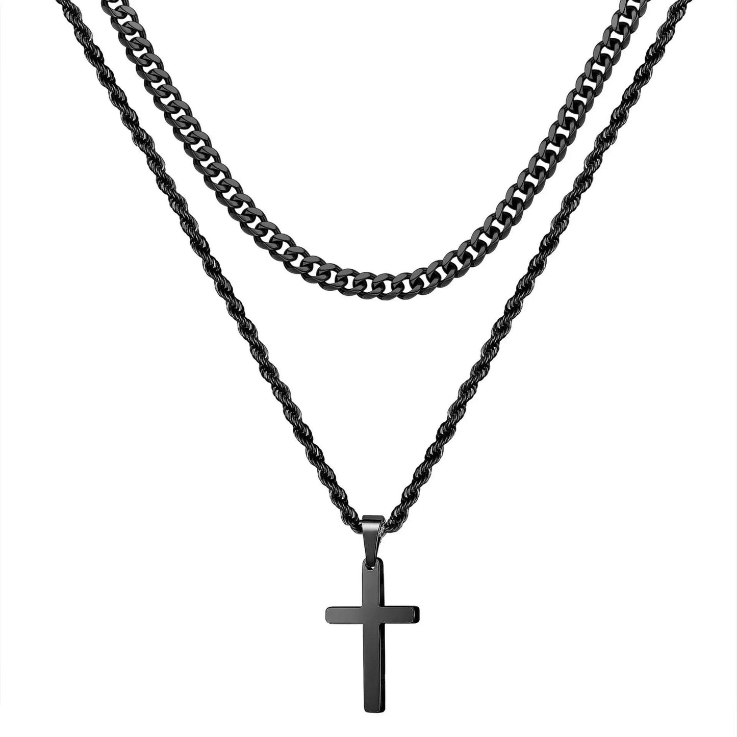 "Stainless Steel Men's Necklace with Cross"