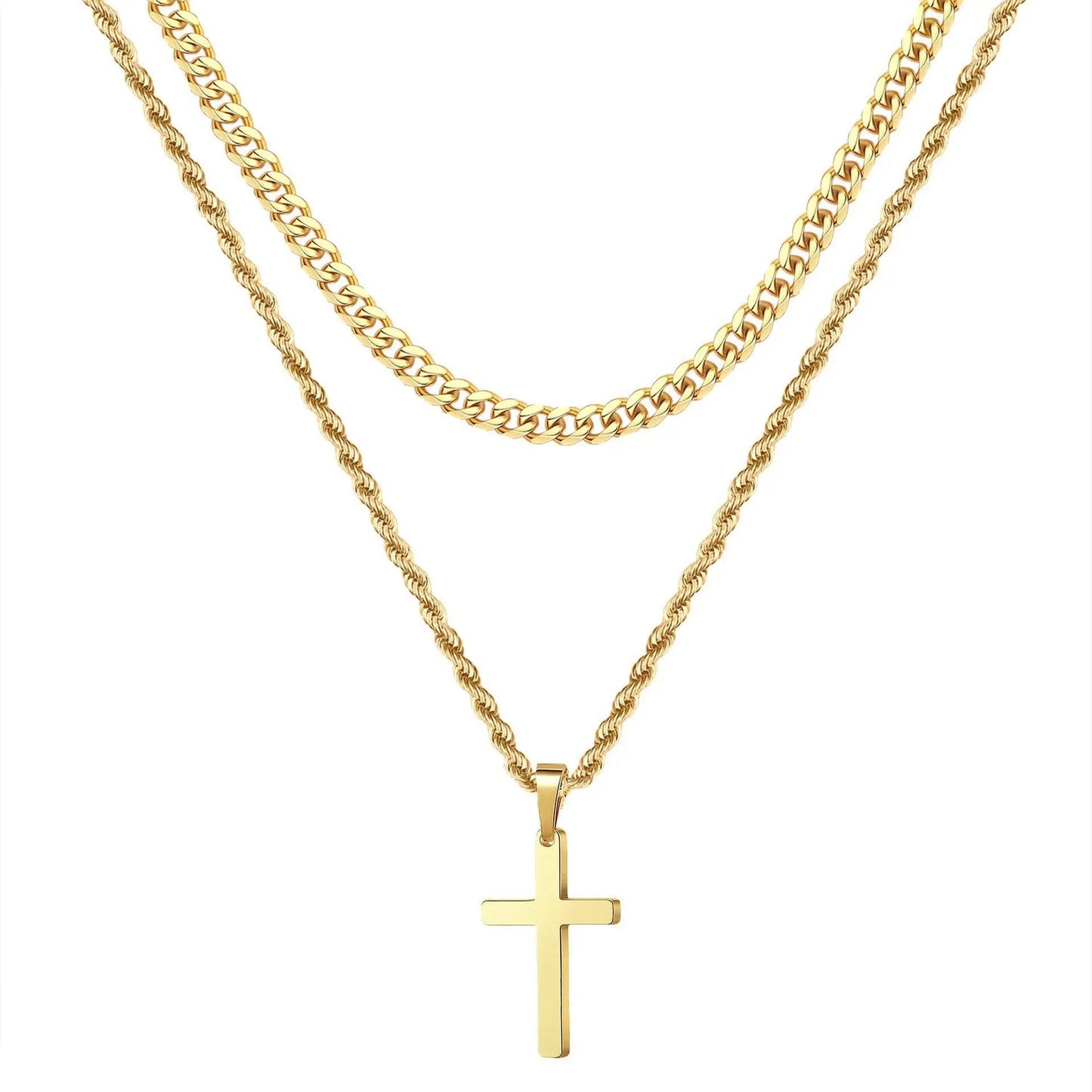 "Stainless Steel Men's Necklace with Cross"